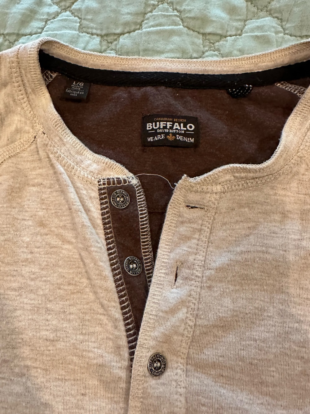 Buffalo David Bitton Beige Henley with Dark Brown Interior